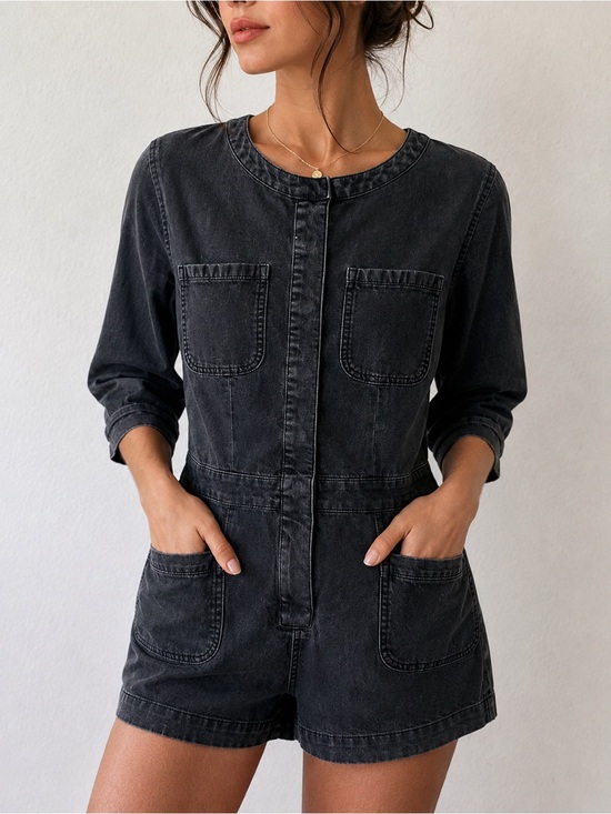 Free People Pants - Free People Washed Black Utility Romper